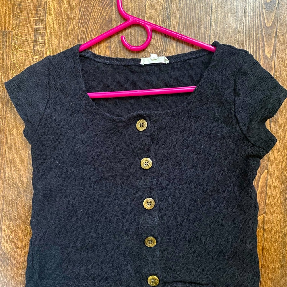 Madewell Pointelle Brushed Knit Scoop Button Down Cropped Top